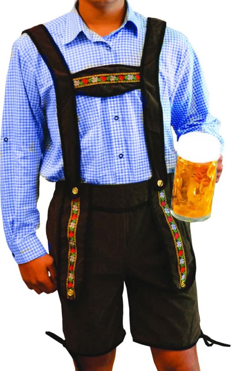 Voordelige Lederhose set | Lederhosen man met  Tiroler blouse | Blauw | Maat M